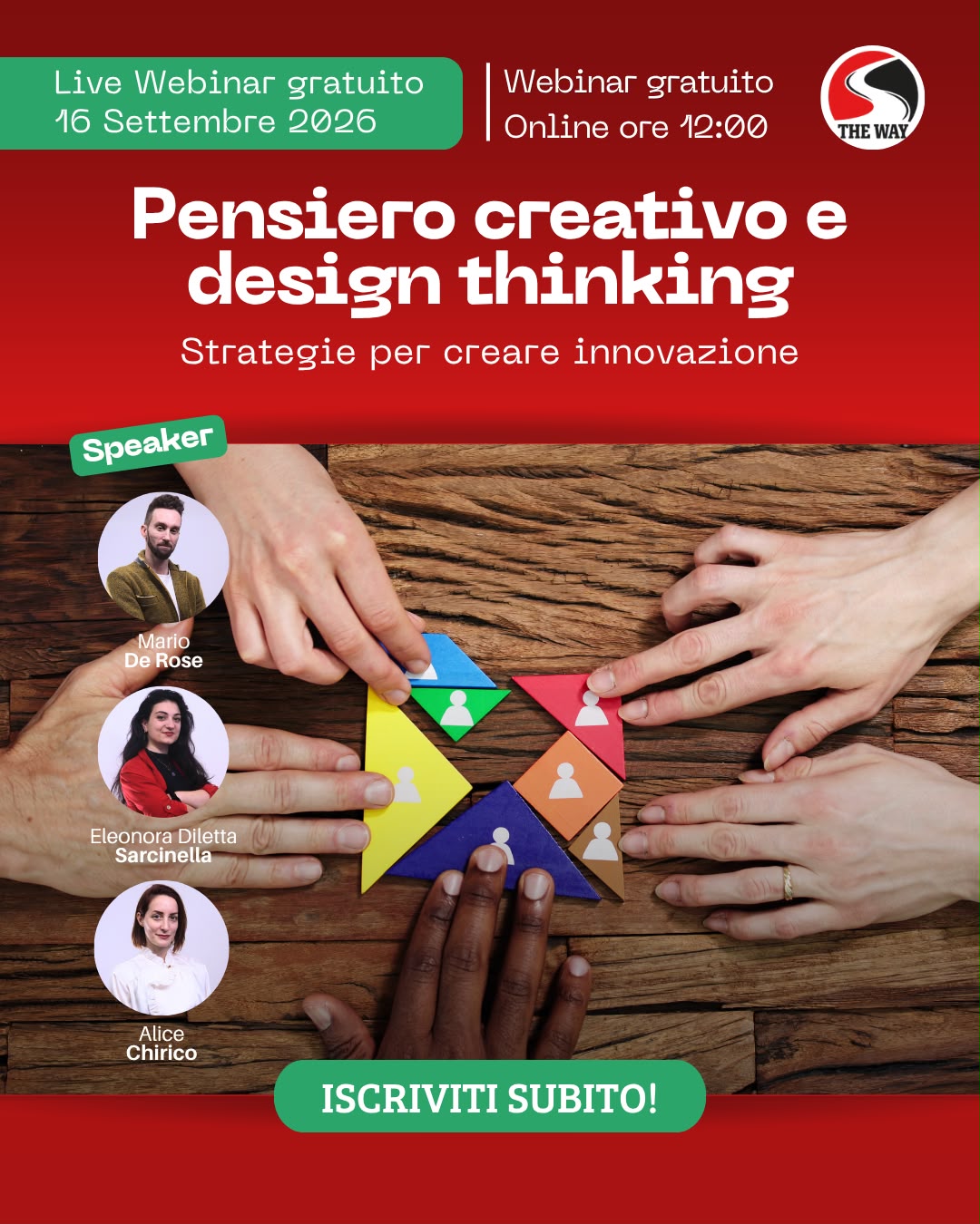 Locandina del webinar Pensiero creativo e design thinking